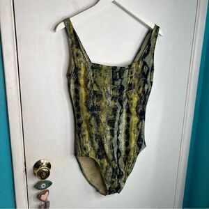 Vintage Shape FX Green Yellow Snake Built In Bra Slimming One Piece Swimsuit 14